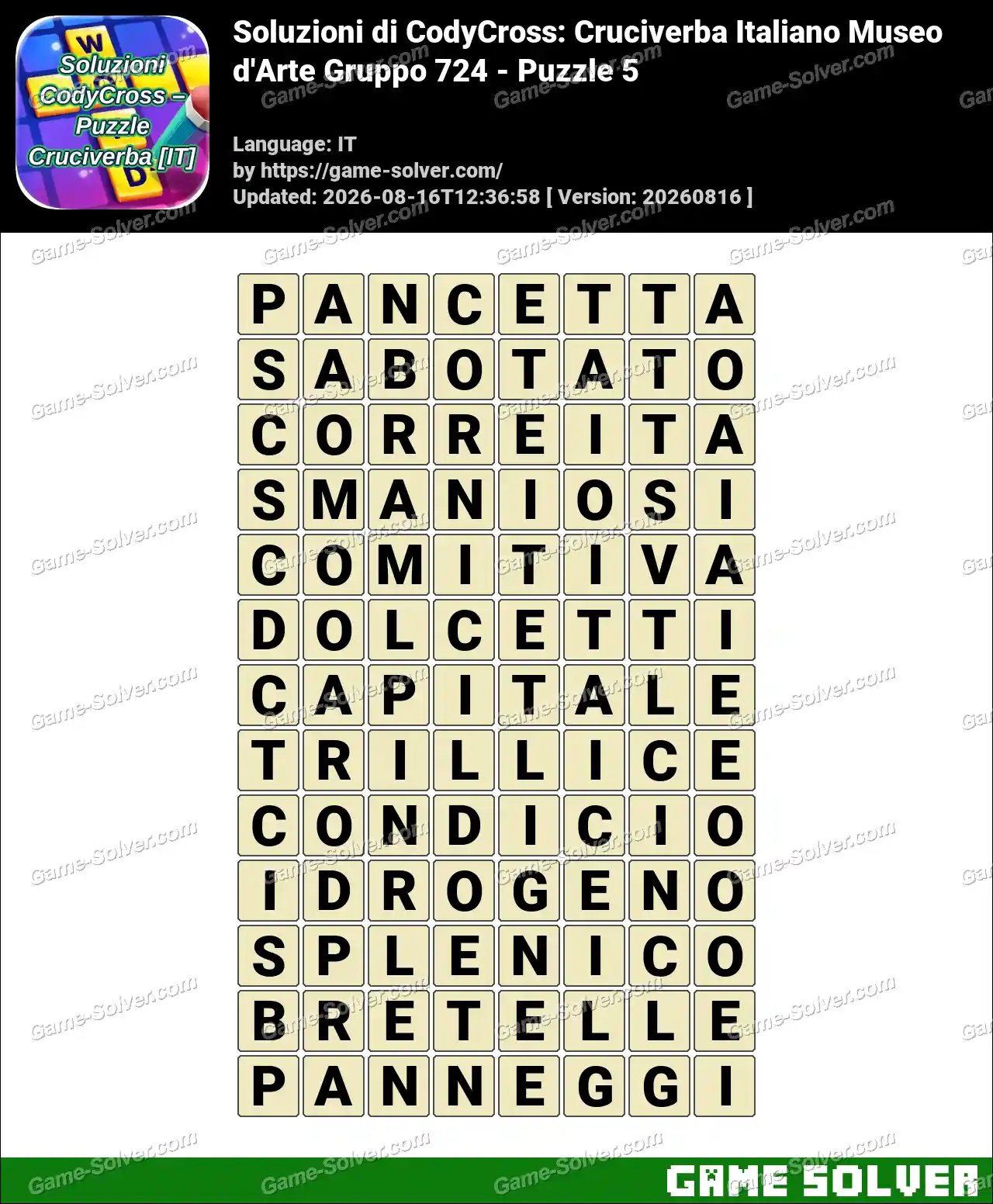 Soluzioni di CodyCross: Cruciverba Italiano Museo d’Arte Gruppo 724 – Puzzle 5